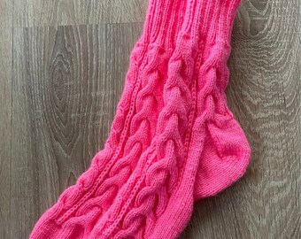 Warme Socken Größe 40/41 handgestrickt pink