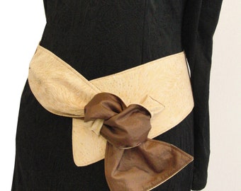 Taffeta belt suede look.  Beige brown. Rhinestone