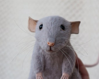 Made to order rat, russian blue rat, stuffed rat, realistic rat figurine, pet rat portrait, soft sculpture, plush mouse, rat replica