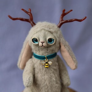Jackalope, plush bunny, artist bunny, teddy bunny, bunny toy, stuffed rabbit deer, toy bunnies, plush teddy bear, polymer clay, mohair bunny