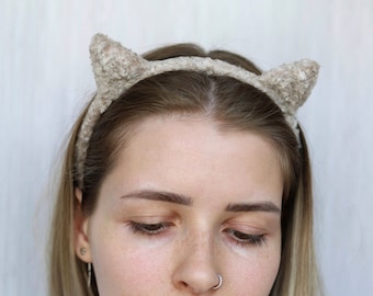 Cat hairband, soft cat ears, fuzzy head band, Teddy Bear ears, animal hairband, kitty cosplay, cat costume, plush hair accessories, pink