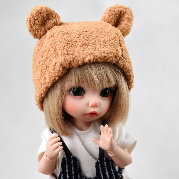Bear hat for pukifee doll, Pukifee ante cap, plush animal hat for bjd doll, brown hat, pukifee clothes, custom bjd dolls clothing