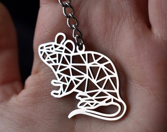 Llavero de metal con forma de rata, llavero de acero inoxidable, llavero de metal con forma de rata, llavero de animal, decoración de rata, accesorios de ratón, llavero de rata, dije de ratón