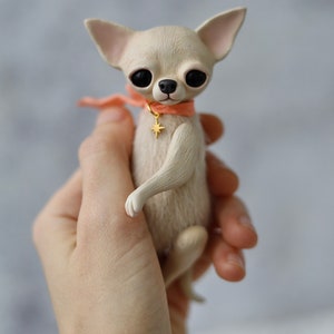 SHINY cream chihuahua puppy, plush puppy, dog portrait, teddy chihuahua, stuffed animal, polymer clay chihuahua, mixed media toy image 4