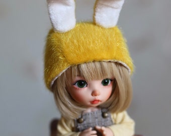 Chapeau de lapin pour poupée pukifee ante, casquette d’animal blanc pour poupées bjd, vêtements de poupée, accessoires bjd, vêtements pukifee, casque d’animal en peluche