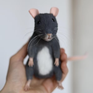 PLUSH RAT FIGURINE, grey rat, stray rat, soft plush figurines, stuffed toy, plush rat, faux fur mouse, ooak plush toy, custom gift