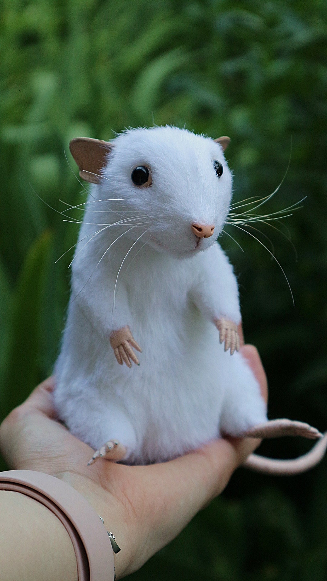 Handmade one of a kind Polymerclay white rat sculpture by Mystic