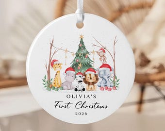 Baby's First Christmas Ornament | Personalised 1st Xmas Safari Animals Keepsake Decoration | New Baby Gift