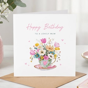 Birthday Card for Mum, Happy Birthday Mum, Tulips Bouquet