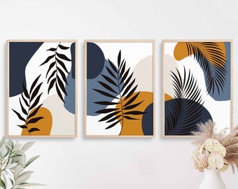 Boho Botanical Wall Art Prints, Set of 3 Abstract Giclée Prints