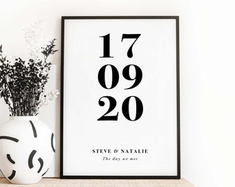 May include: Black and white framed print with the date "17 09 20" and the text "Steve & Natalie The day we met".