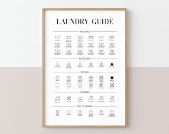 Laundry Room Wall Art Prints, Laundry Guide Care Instructions, Utility Room Prints, Washing Symbols Poster
