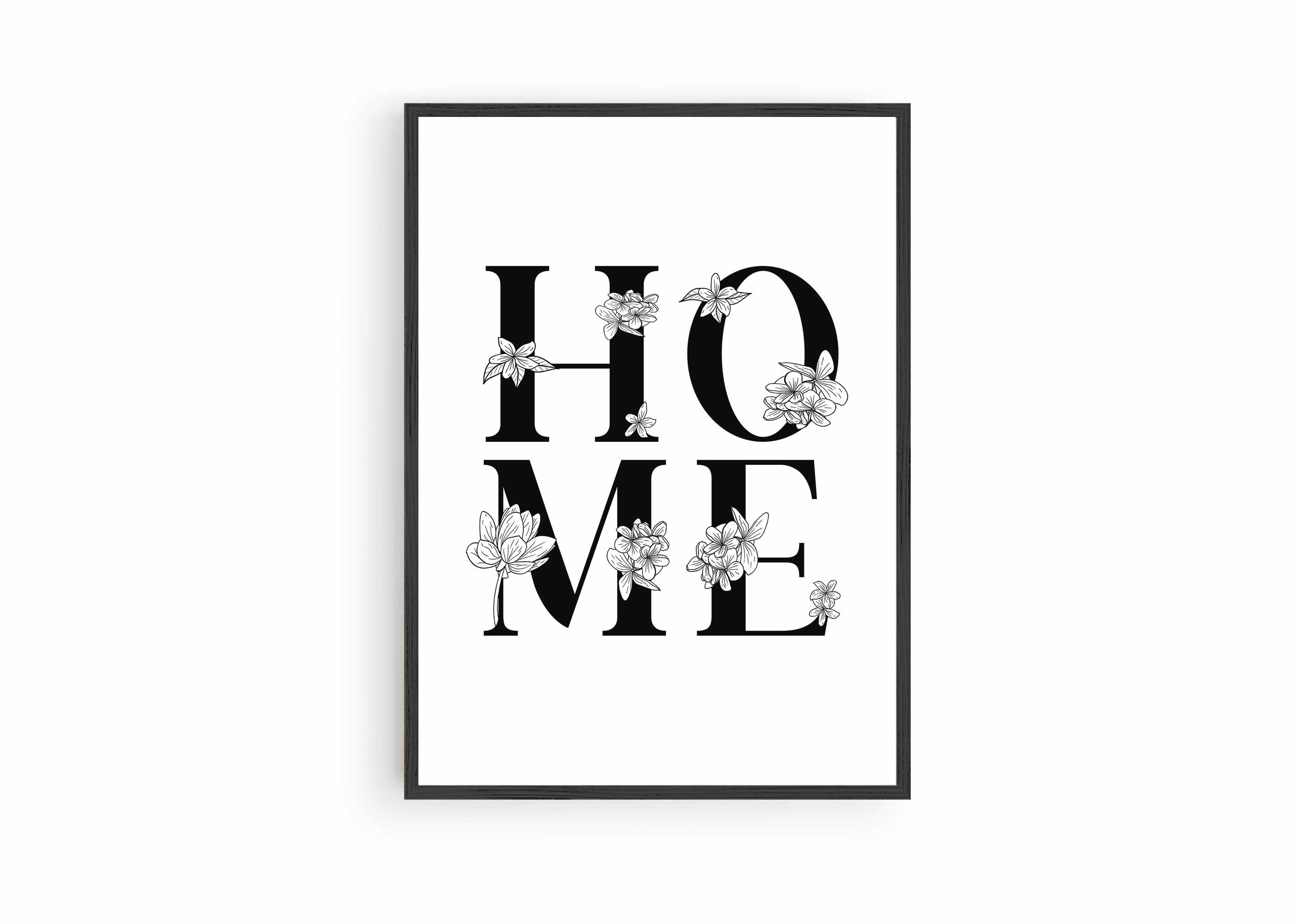 Home Word Print Black and White Minimalist Floral Wall Art Etsy UK