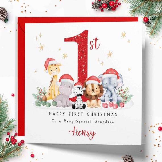 Personalised First Christmas Card for Son, Daughter, Grandson, Granddaughter