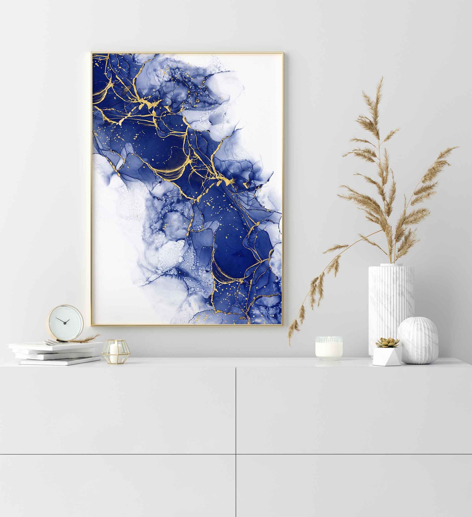 Abstract Art Print Navy Gold Wall Art Prints Home Decor Etsy