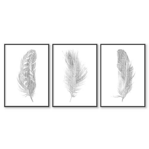 Set of 3 Grey Feathers Wall Art Prints Living Room Decor Etsy UK