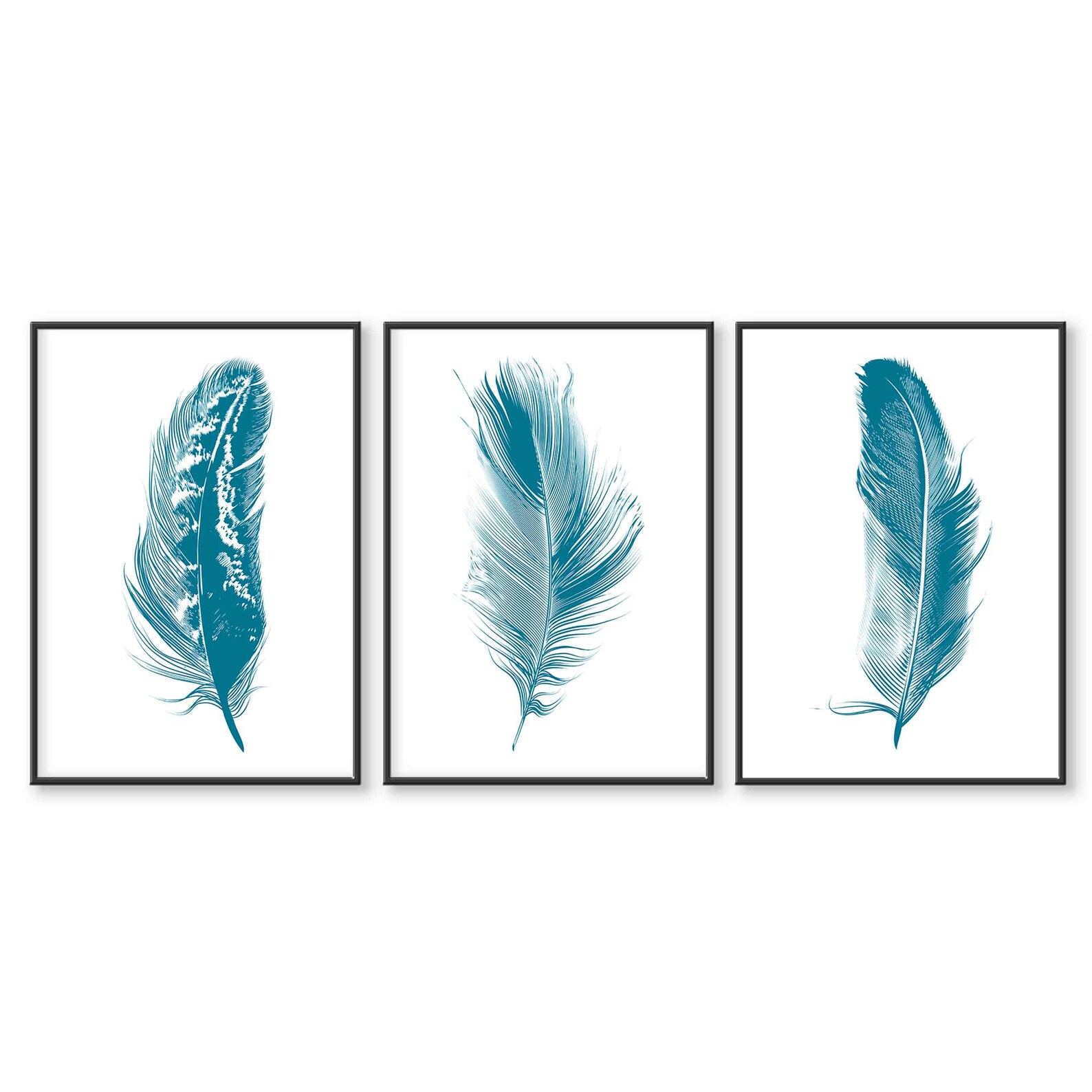 Teal Wall Art Feather Print Wall Print Set of 3 Feather Etsy UK