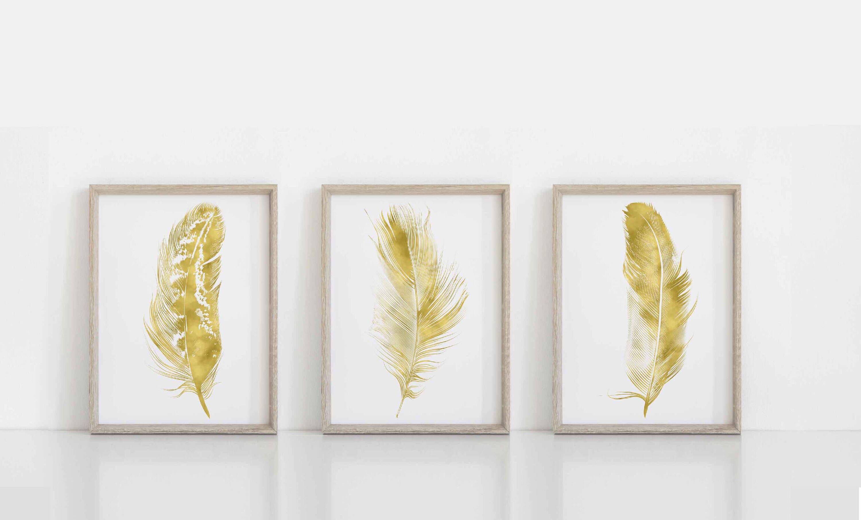 Gold Feather Print Gold Wall Art Wall Print Set of 3 Etsy