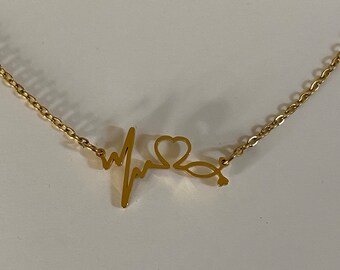 Heartbeat Stainless Steel Necklace Gold Plated High Quality