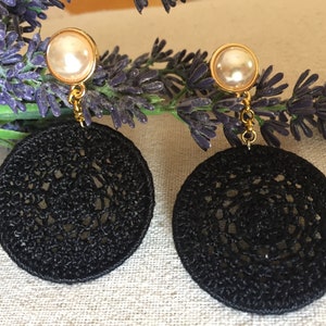Handmade Crochet Lace Earrings: Black Boho Statement Jewelry