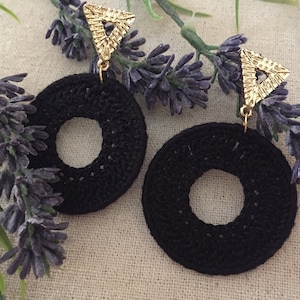 Handmade Crochet Statement Earrings: Golden Triangle Bohemian Jewelry