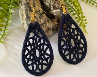 Boucles d’oreilles au crochet faites à la main Lace Teardrops|cadeau pour elle, boucles d’oreilles au crochet de déclaration, boucles d’oreilles uniques, boucles d’oreilles glamour, bijoux boho