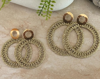 Handmade Gold Crochet Earrings: Boho Glam Statement Jewelry