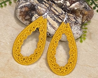 Handmade Teardrop Crochet Earrings: Boho Glam Statement Jewelry
