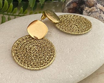Handmade Gold Crochet Earrings: Boho Glam Statement Jewelry