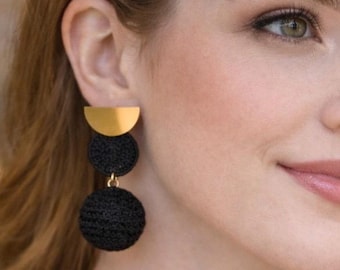 Handmade Crochet Statement Earrings: Gold Elegance