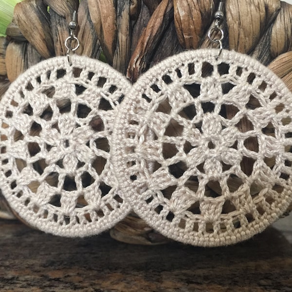 Flower Lace  handmade crochet earrings|gift for her, statement crochet earrings, unique earrings,glamorous earrings, bohemian jewelry