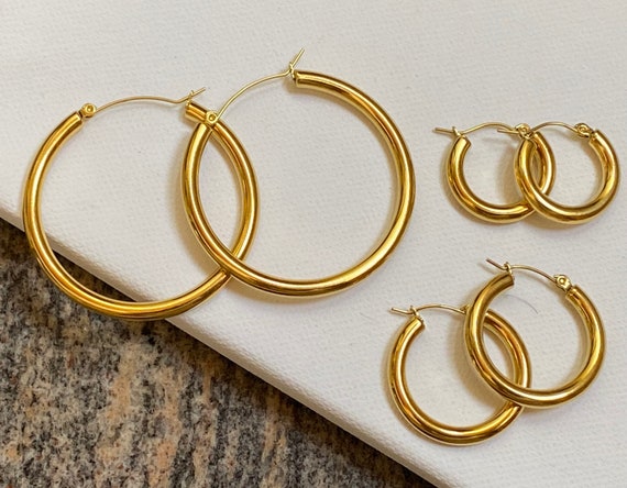 Trendy Hoop Earrings Stainless Steel Gold Plated High Quality