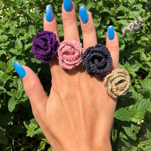 Bague au crochet faite à la main pivoine| Bague Boho, Bague unique, Bague glamour, Bague de déclaration, Cadeau de bijoux pour elle