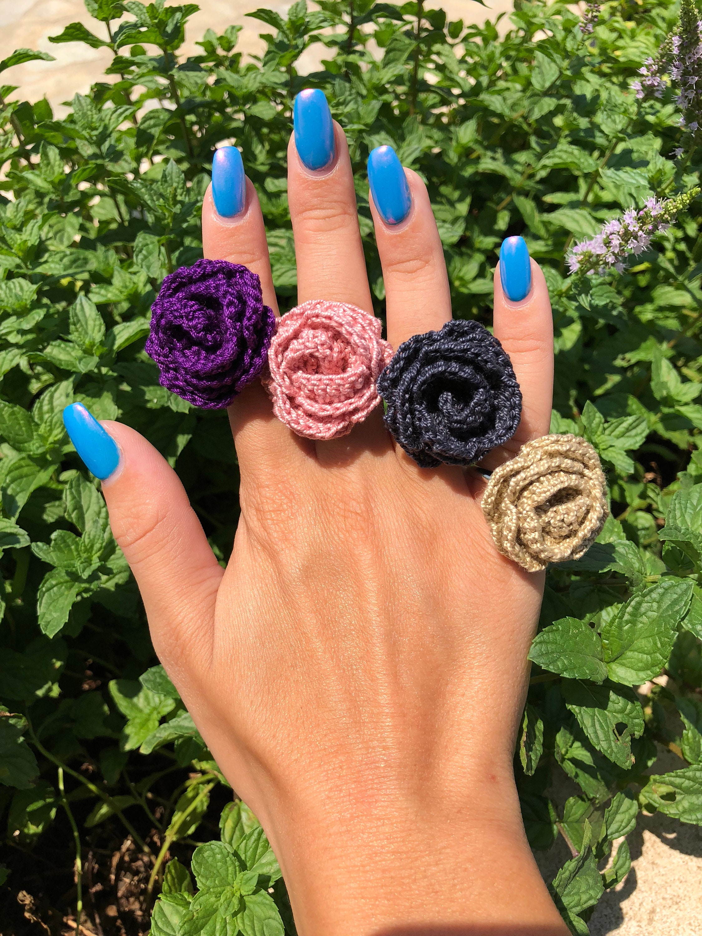 Pink Crochet Flower Ring - Cotton Rose, Adjustable, Statement, Boho,  Romantic Ring - Bridesmaid, Mot on Luulla