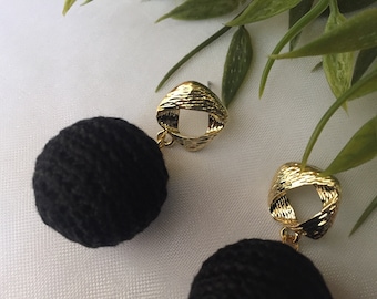 Handmade Crochet Statement Earrings: Gold Elegance Boho Jewelry
