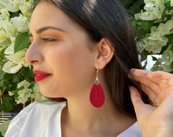 Handmade Teardrop Crochet Earrings: Boho Glam Statement Jewelry
