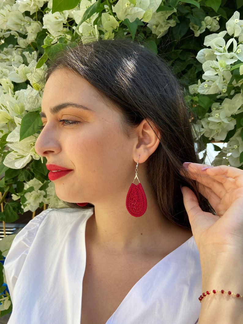 Teardrops handmade crochet earrings Boho earrings, Unique earrings, Glamorous earrings, Statement earrings, Jewelry Gift for her image 1