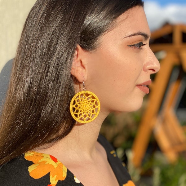 Sunshine handmade crochet earrings|gift for her, statement crochet earrings, unique earrings,glamorous earrings, bohemian jewelry