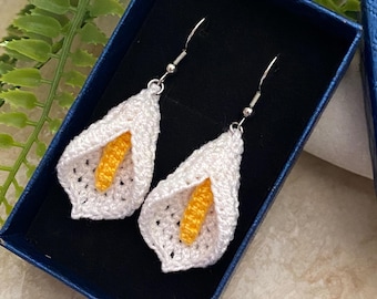 Handmade Calla Lily Crochet Earrings: Bohemian Statement Jewelry