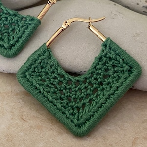 Square Charm handmade crochet earrings|gift for her, statement crochet earrings, unique earrings,glamorous earrings, vintage jewelry