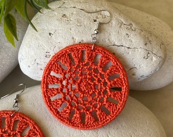 Sunrise Crochet Earrings: Handmade Cotton Statement Jewelry