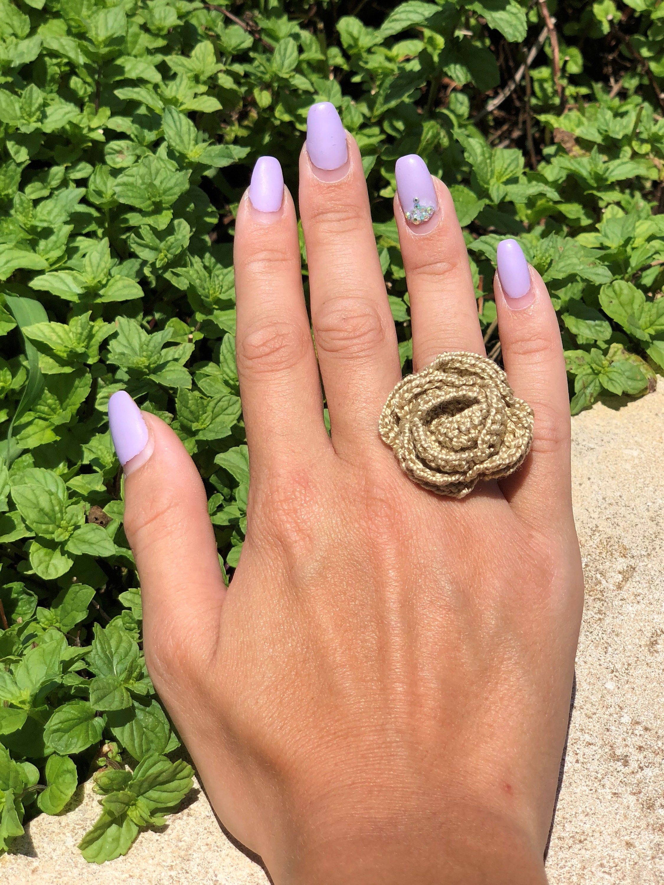 Peony Handmade Crochet Ring Boho Ring, Unique Ring, Glamorous Ring,  Statement Ring, Jewelry Gift for Her 