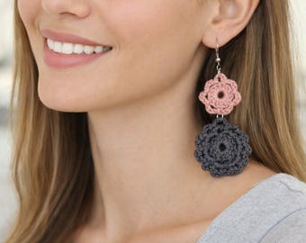 Anemone Flower handmade crochet earrings|gift for her, statement earrings,boho earrings,unique earrings,glamorous earrings, vintage earrings