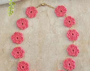 Handmade Crochet Floral Necklace: Unique Cotton Choker