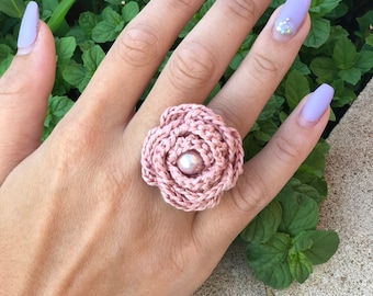 Handmade Crochet Pearl Ring: Boho Statement Jewelry