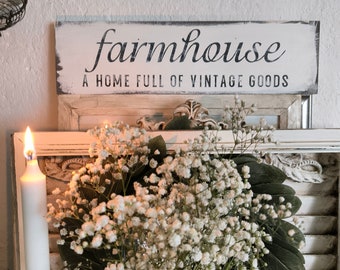SHABBY CHIC traumhaftes weißes Schild  "FARMHOUSE"  37,5x10cm ganzjährige Deko Küche Landhaus Farmhouse Cottage Geschenk Einzug Muttertag