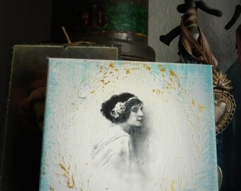 hübsche quadratische Collage mit einer hübschen "Lady"im Shabby-Style 2 Motivvarianten Geschenk für Nostalgiker Romantiker zum Einzug