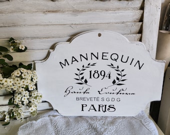 SHABBY CHIC  traumhaftes geschwungenes weißes  MDF-Schild "Mannequin"  ganzjährige Deko Haus  Veranda Wohn/Schlaf/Ankleidezimmer