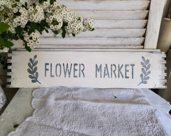 traumhaftes Holz Schild "Market fresh Flowers"  im Shabby-Style 2 Motive 50c11,5x1cm Dekoration Landhaus Haus Garten für Sammler