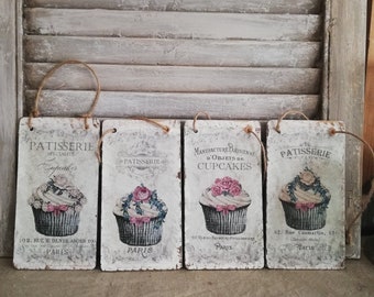 hübsches dekoratives Schildchen "Cupcake"  mit Kordel im Shabby-Style in 4 Motiven zur Auswahl Mitbringsel Farmhouse Cottage Küchendeko